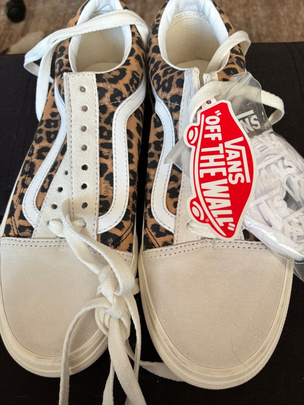 Vans Leopard Print Low Top Sneakers in White and Brown